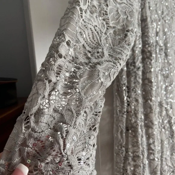 Dressbarn Roz & Ali Dress Gray with Sparkle - Picture 2 of 6